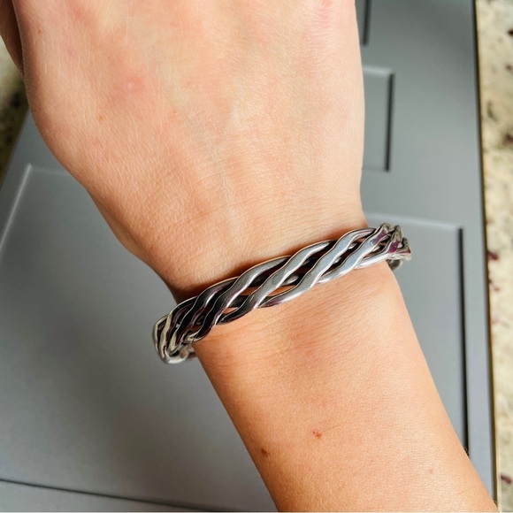 Mexico Sterling Silver Braided Intertwoven Cuff Bracelet - Picture 2 of 10